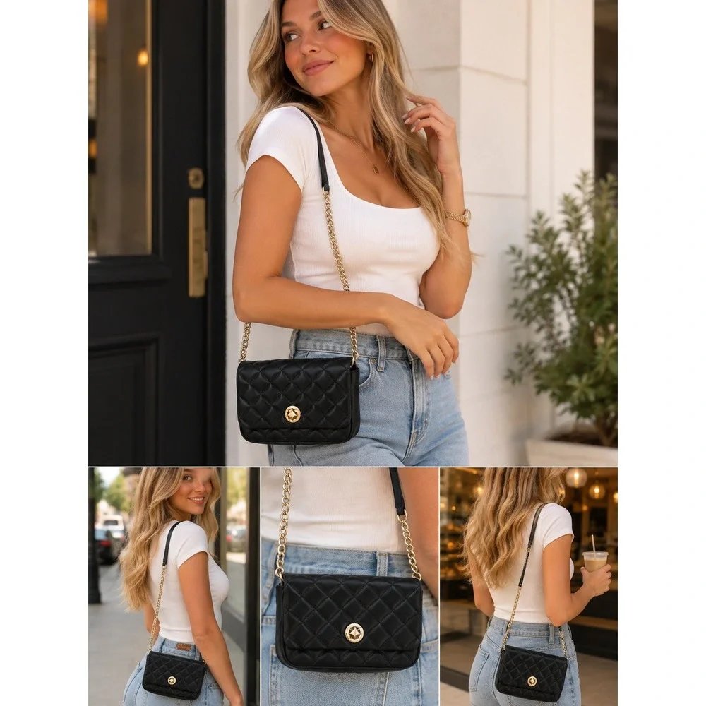 Kate Spade Natalia Crossbody Bag Small Black Quilted Leather Gold Turn-Lock 1418